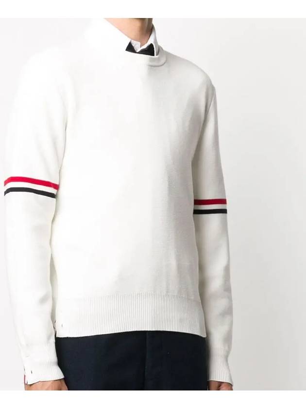 Men's Milan Stitch Armband Crew Neck Knit Top White - THOM BROWNE - BALAAN 3