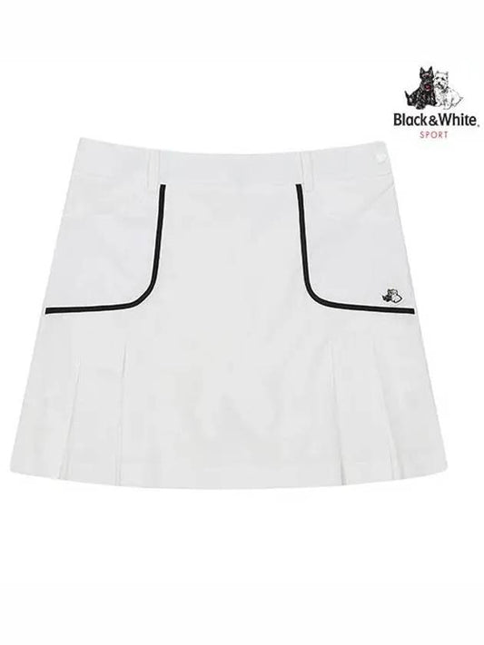 Women’s logo print wool band pleated A-line culottes 4052LASYWHITE - BLACK&WHITE - BALAAN 1