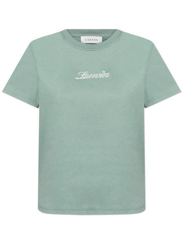 Lanvin T-shirt With Embroidered Logo, Women's, Green - LANVIN - BALAAN 1