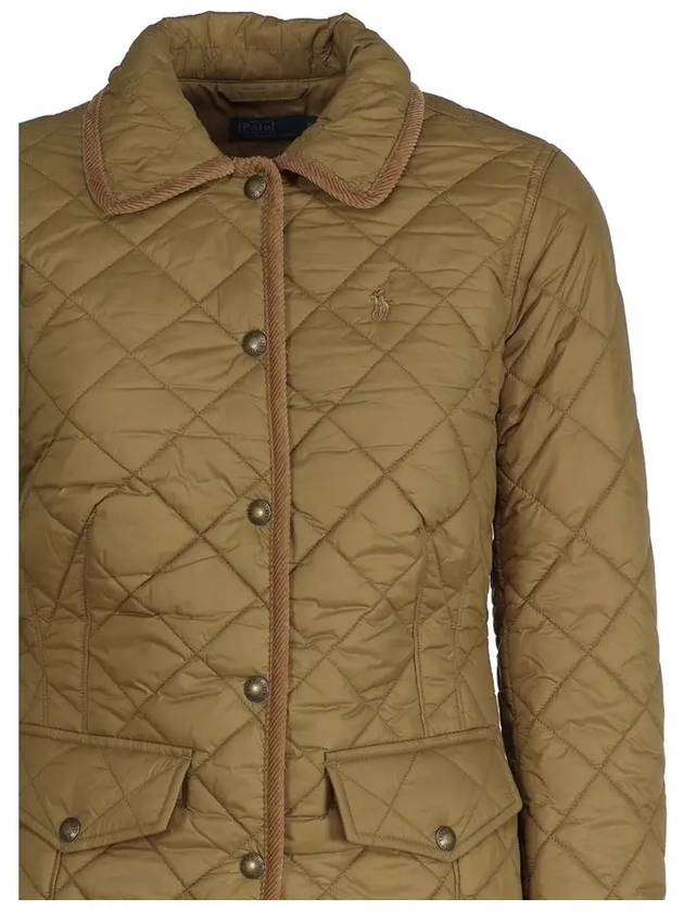 Pony Embroidered Diamond Quilted Slim Fit Jacket Khaki - POLO RALPH LAUREN - BALAAN 5