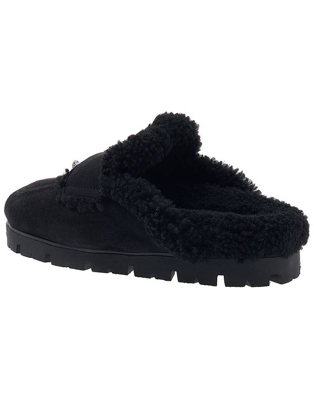 Shearling Sabots Slippers Black - PRADA - BALAAN 4