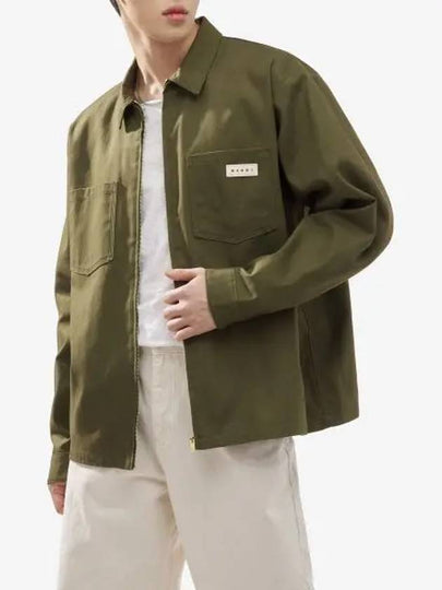 Logo Patch Zip-Up Long Sleeve Shirt Green - MARNI - BALAAN 2