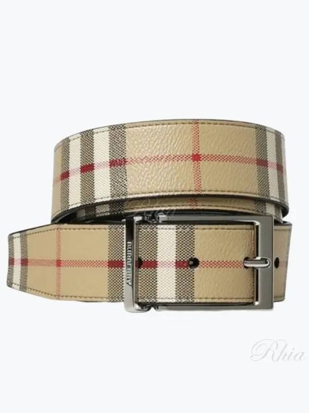 Square Buckle Check Reversible Coated Fabric Leather Belt Beige - BURBERRY - BALAAN 2