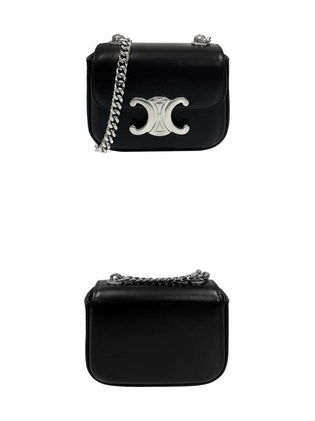 Triomphe Chain Shiny Calfskin Small Cross Bag Silver Black - CELINE - BALAAN 5