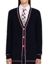 three-stripe trim ribbed cashmere V-neck cardigan - THOM BROWNE - BALAAN.