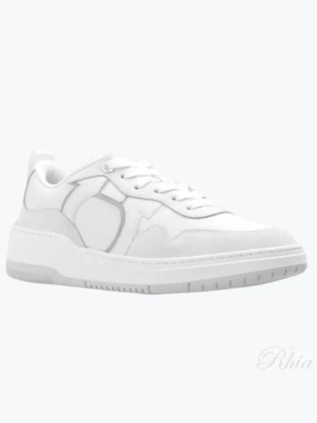 Gancini Leather Low Top Sneakers White - SALVATORE FERRAGAMO - BALAAN 2