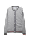 Herringbone Crew Neck Wool Cardigan Light Grey - THOM BROWNE - BALAAN 3