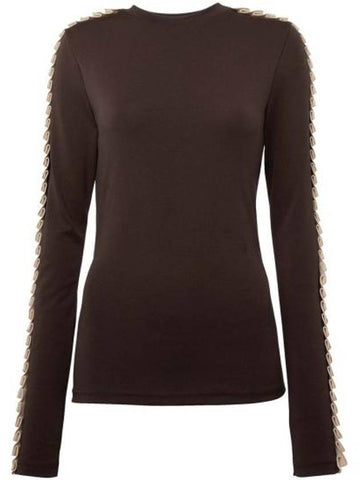 Pleated Trim Long Sleeve T-Shirt Brown - JW ANDERSON - BALAAN 1