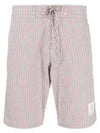 Men's Seersucker 4 Bar Drawstring Board Swim Shorts White - THOM BROWNE - BALAAN 2