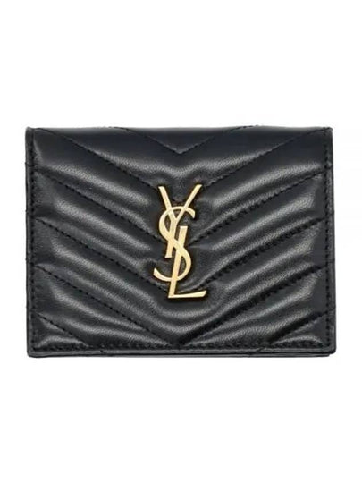 Casandra Matelasse Quilted Lambskin Flap Card Wallet Black - SAINT LAURENT - BALAAN 2