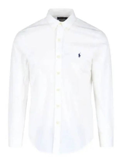 Embroidered Logo Linen Long Sleeve Shirt White - POLO RALPH LAUREN - BALAAN 2