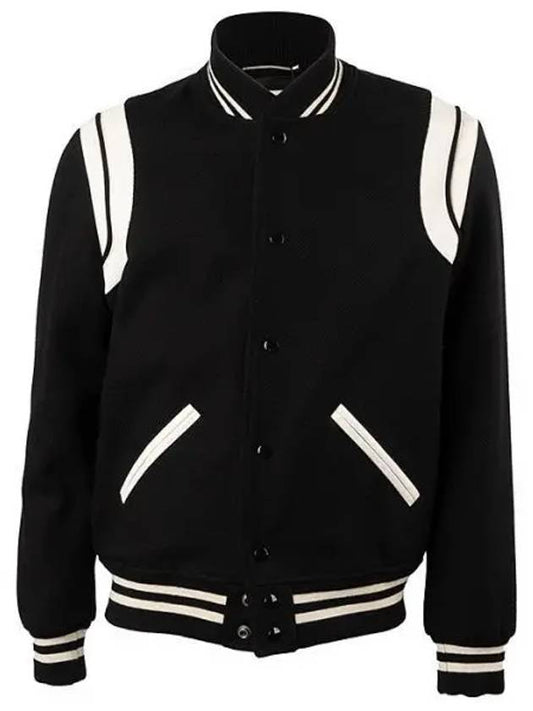 Teddy Bomber Jacket in Wool Black White - SAINT LAURENT - BALAAN 2