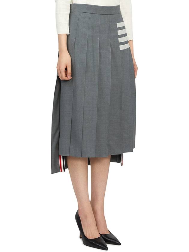 4 Bar Logo Plain Weave Wool Pleated Skirt Grey - THOM BROWNE - BALAAN 4