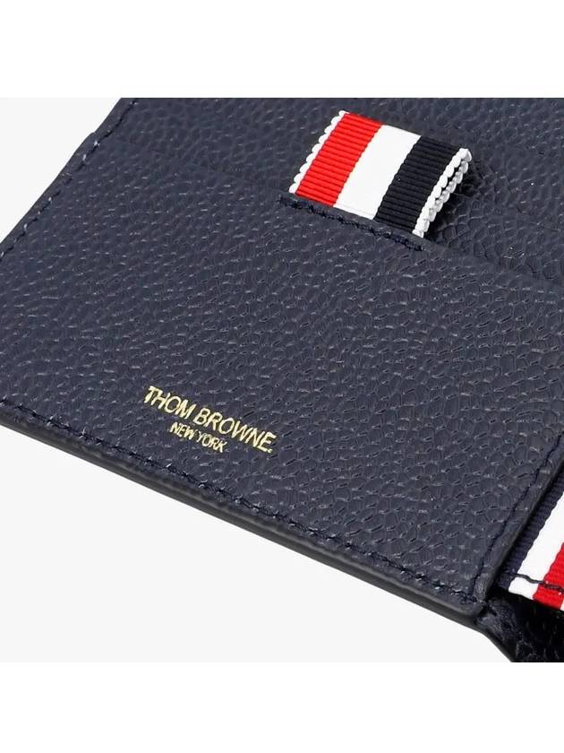 Classic Pebble Leather Half Wallet Navy - THOM BROWNE - BALAAN 4