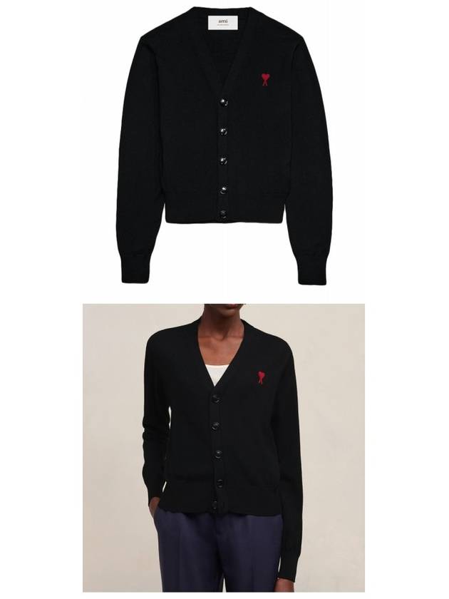 Small Heart Logo Wool Cardigan Black - AMI - BALAAN 6