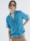 Tailored collar linen blend short sleeve shirt light blue 0045 - VOYONN - BALAAN 7