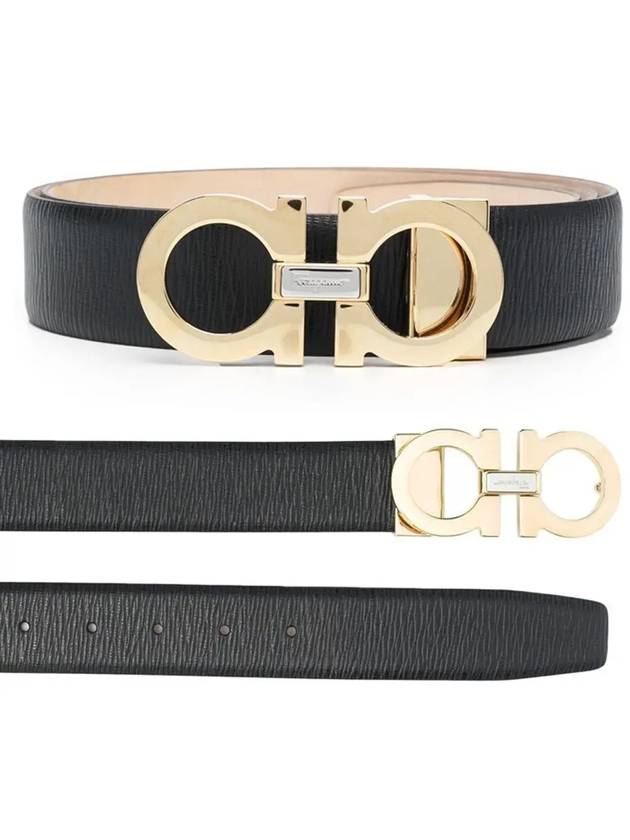 Reversible Gancini Leather Belt Black - SALVATORE FERRAGAMO - BALAAN 2