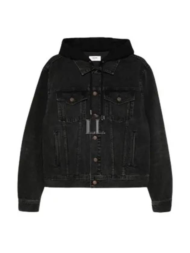 Logo Hooded Trucker Denim Jacket Black - CELINE - BALAAN 2