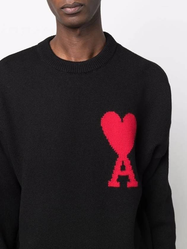 Big Heart Logo Wool Knit Top Black - AMI - BALAAN 5