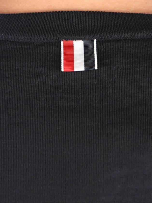 Intarsia Stitch Crew Neck Merino Wool Knit Top Navy - THOM BROWNE - BALAAN 11