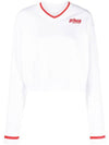 Logo V-Neck Cotton Sweatshirt White - SPORTY & RICH - BALAAN 1