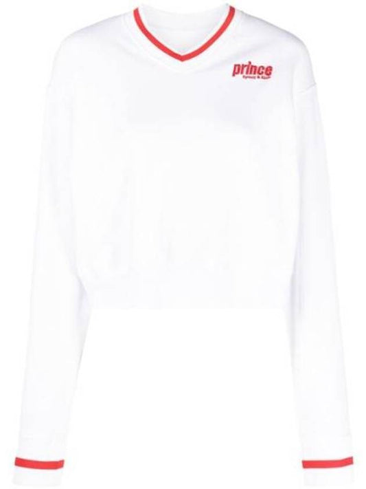 Logo V-Neck Cotton Sweatshirt White - SPORTY & RICH - BALAAN 1