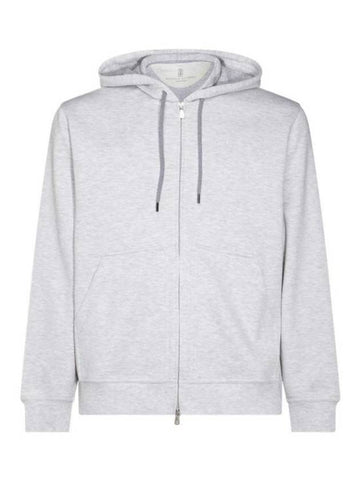 French terry hooded zip up pearl gray - BRUNELLO CUCINELLI - BALAAN 1