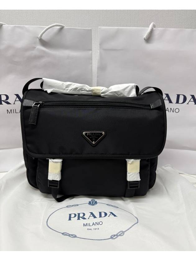 Triangular Logo Tessuto Messenger Bag Black - PRADA - BALAAN 2