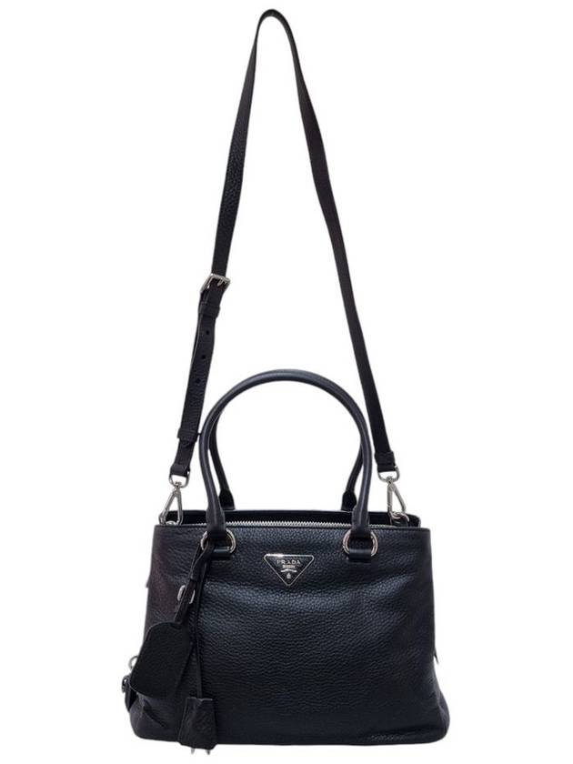 1BA853 Black Vitello Dino Tote Bag Strap - PRADA - BALAAN 2