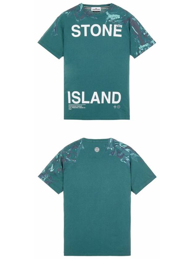 21SS 74152NS84 V0057 Logo Marble Print Round Short Sleeve T-Shirt Green Men's T-Shirt TJ - STONE ISLAND - BALAAN 4