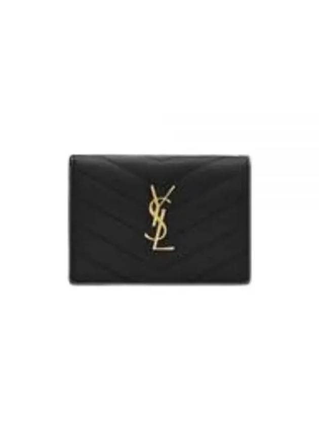 Monogram Caviar Leather Flap Card Wallet Black - SAINT LAURENT - BALAAN 2