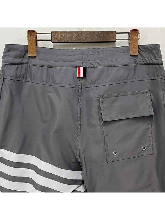 Men's Diagonal Drawstring Waist Board Swim Shorts Mid Grey - THOM BROWNE - BALAAN 9