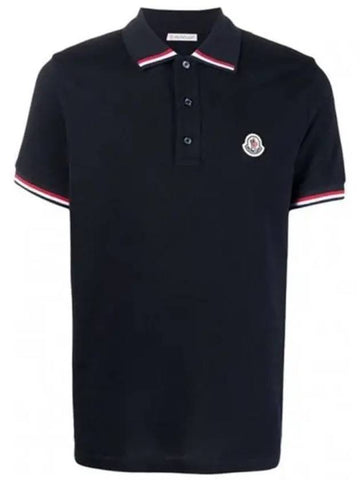 8A00015 899UR 77X logo patch three stripe collar polo t shirt navy men s TJ 271386 - MONCLER - BALAAN 1