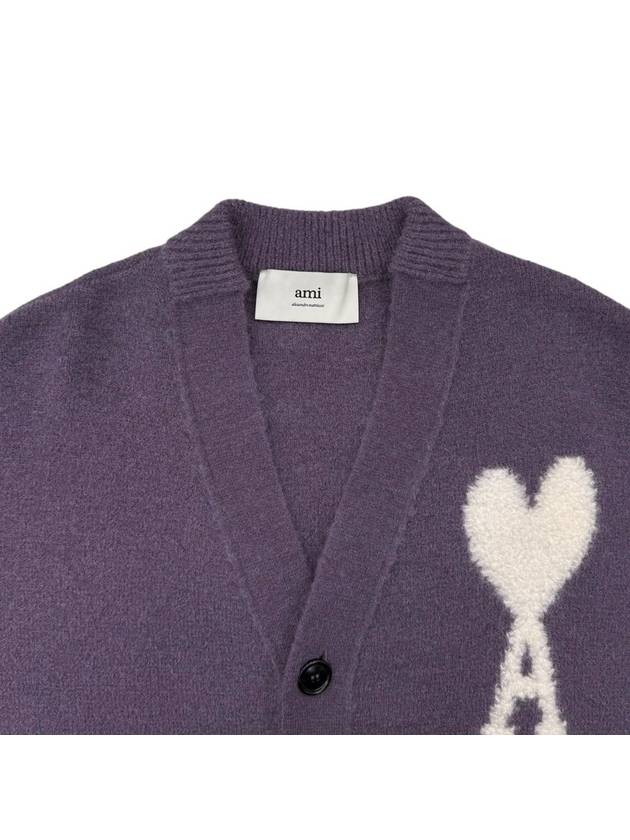 Intarsia Logo Knit Cardigan Lilac - AMI - BALAAN 4