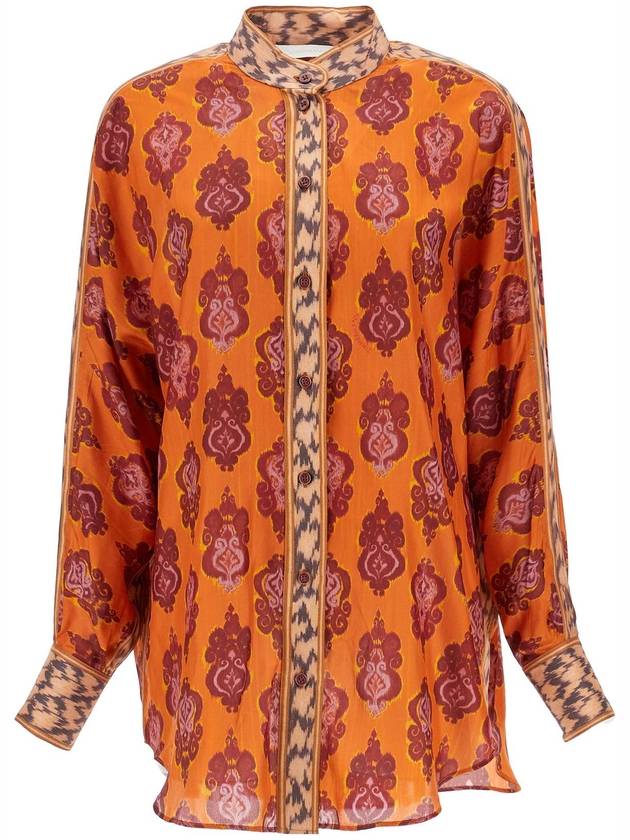 orange silk shirt ikat long sleeve loose fit - ZIMMERMANN - BALAAN 1