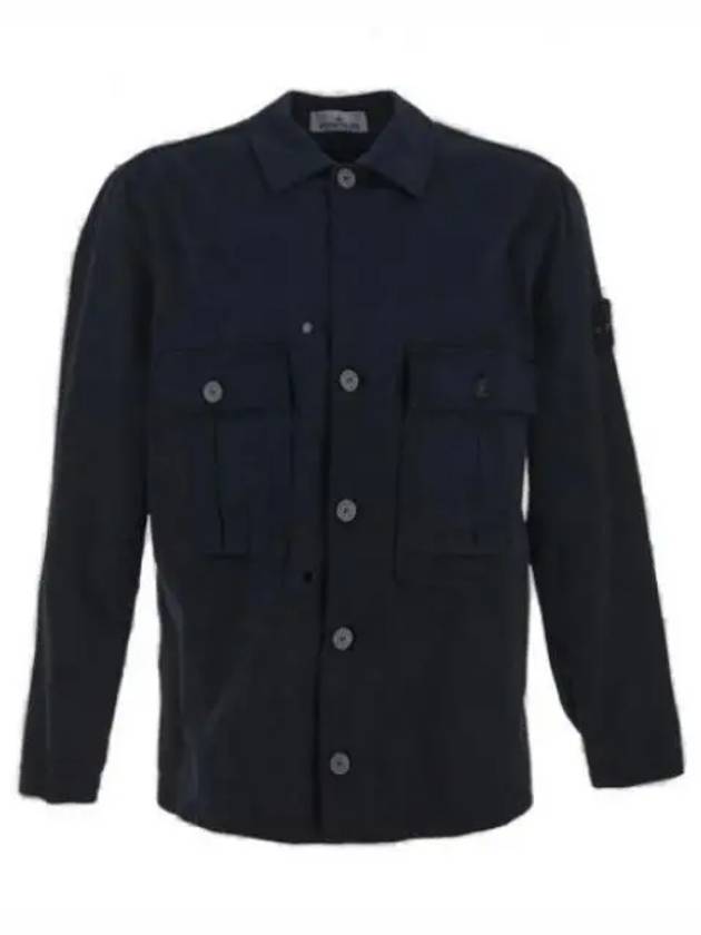 Stretch Cotton Wool Satin Over Long Sleeve Shirt Navy - STONE ISLAND - BALAAN 2