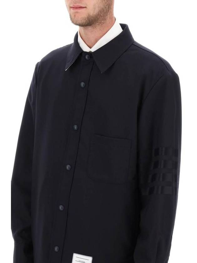 4 Bar Stripe Plain Weaving Wool Long Sleeve Shirt Navy - THOM BROWNE - BALAAN 5