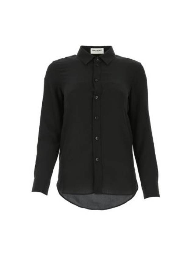 Basic Slim Fit Silk Shirt Black - SAINT LAURENT - BALAAN 2