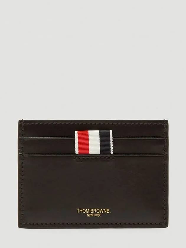 Stripe Label Debossed Leather Card Wallet Black - THOM BROWNE - BALAAN 3