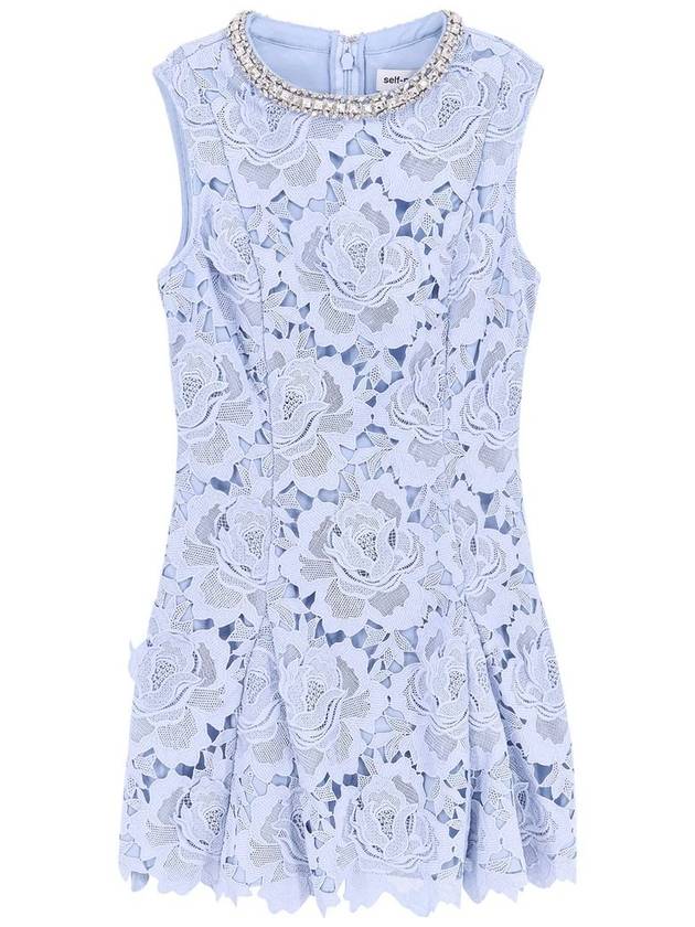 Flower Lace Mini Dress Light Blue - SELF PORTRAIT - BALAAN 1