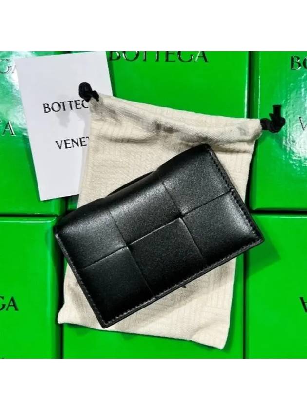 Intrecciato Cassette Leather Flap Card Wallet Black - BOTTEGA VENETA - BALAAN 4