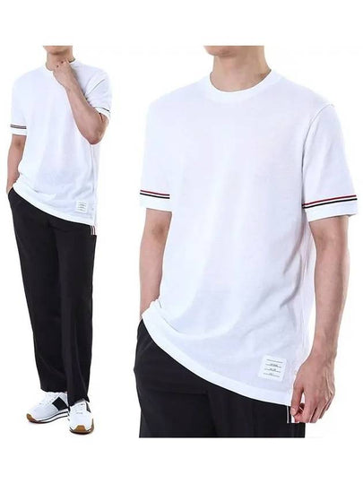 Striped Detail Crew Neck Cotton Short Sleeve T-Shirt White - THOM BROWNE - BALAAN 2