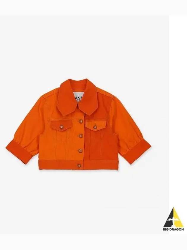 Women's Cotton Crop Denim Jacket Orange - GANNI - BALAAN 2