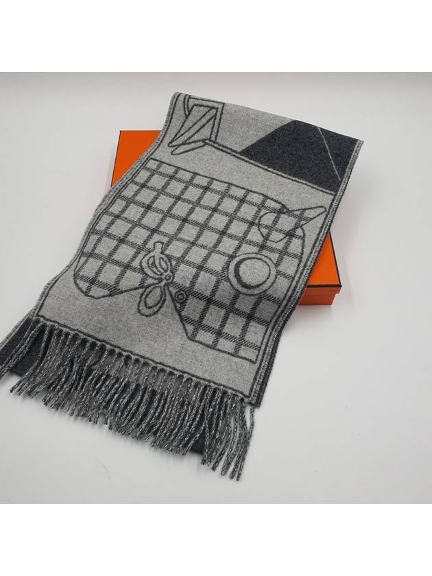 Camails Jacquard Cashmere Muffler Gris Clair Chine Flanel - HERMES - BALAAN 8