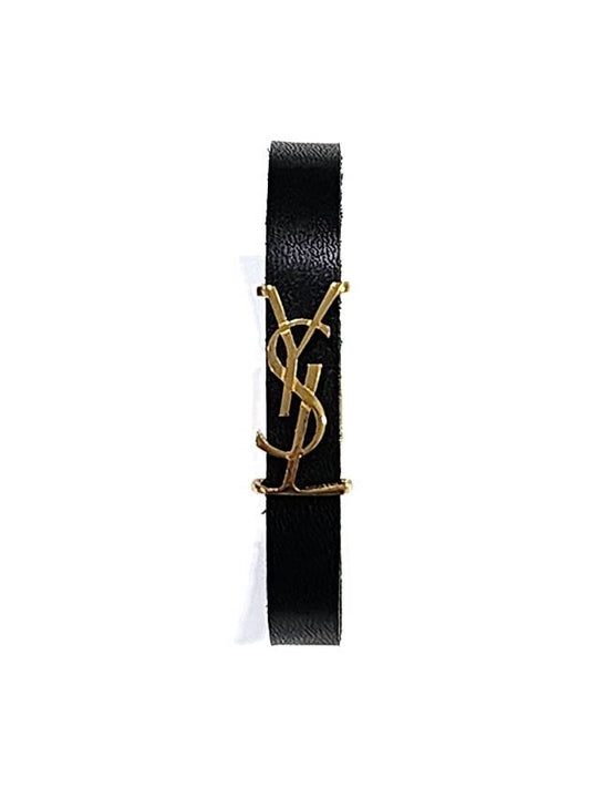 Monogram Logo Leather Bracelet Black - SAINT LAURENT - BALAAN 2