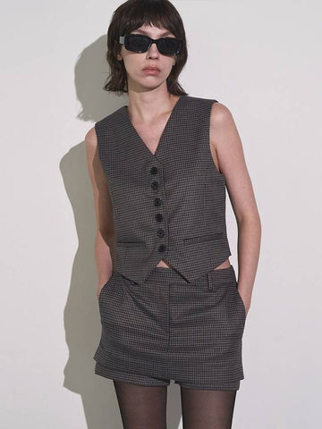 Women's Button Check Vest Navy - SIGREAT - BALAAN 1