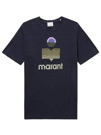 Karman Logo Linen Short Sleeve T-Shirt Navy - ISABEL MARANT - BALAAN 2