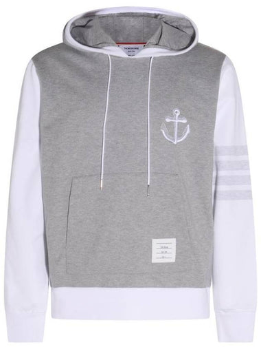 Funmix Lightweight Anchor Loopback 4 Bar Hoodie Grey - THOM BROWNE - BALAAN 1