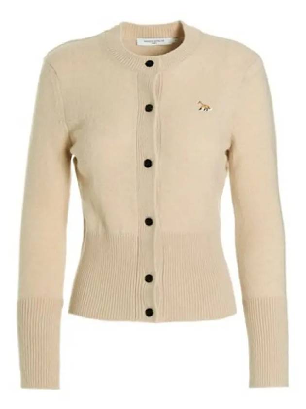 Baby Fox Patch Round Neck Fitted Cardigan Beige - MAISON KITSUNE - BALAAN 2