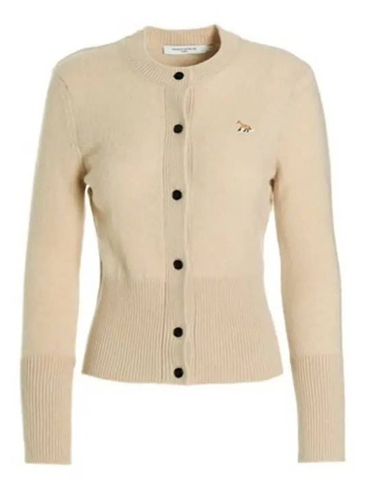 Baby Fox Patch Round Neck Fitted Cardigan Beige - MAISON KITSUNE - BALAAN 2